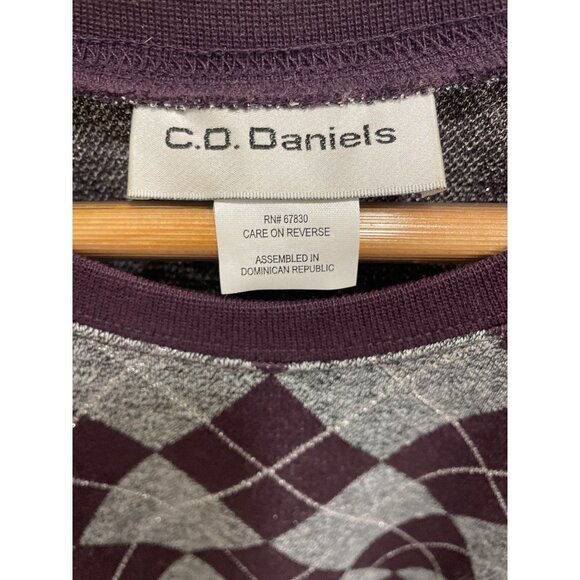 C.D. Daniels Maroon Argyle Patterned Crew Neck Pullover Sweater Sz 1X - Picture 4 of 9